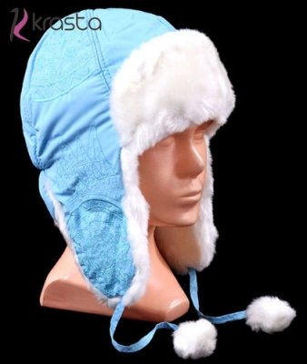 Dziecięca zimowa czapka uszatka haftowana U26 BLUE