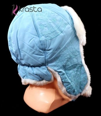 Dziecięca zimowa czapka uszatka haftowana U26 BLUE