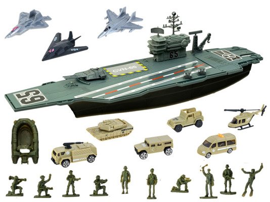 Duży LOTNISKOWIEC wojskowy + samoloty auta 