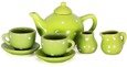 Zestaw herbaciany porcelanowy zielony w kropeczki